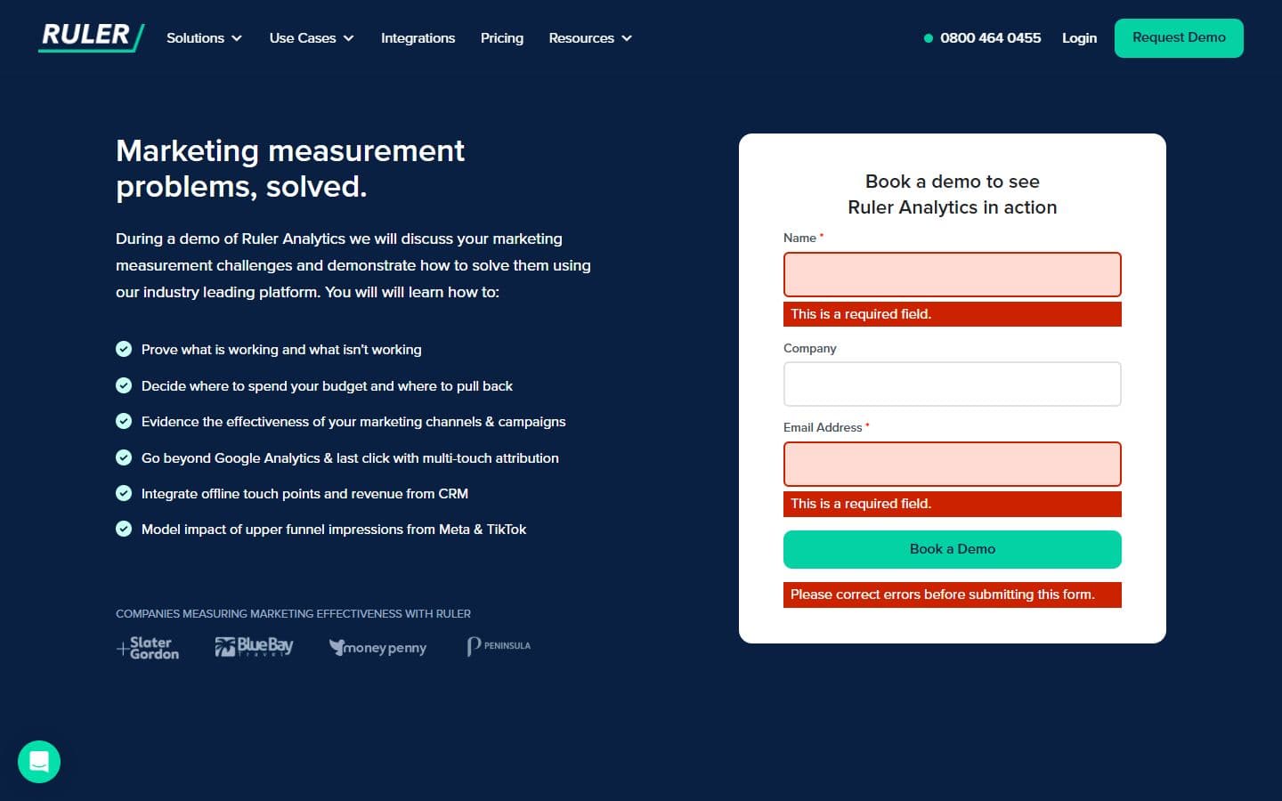 Ruler Analytics demo form