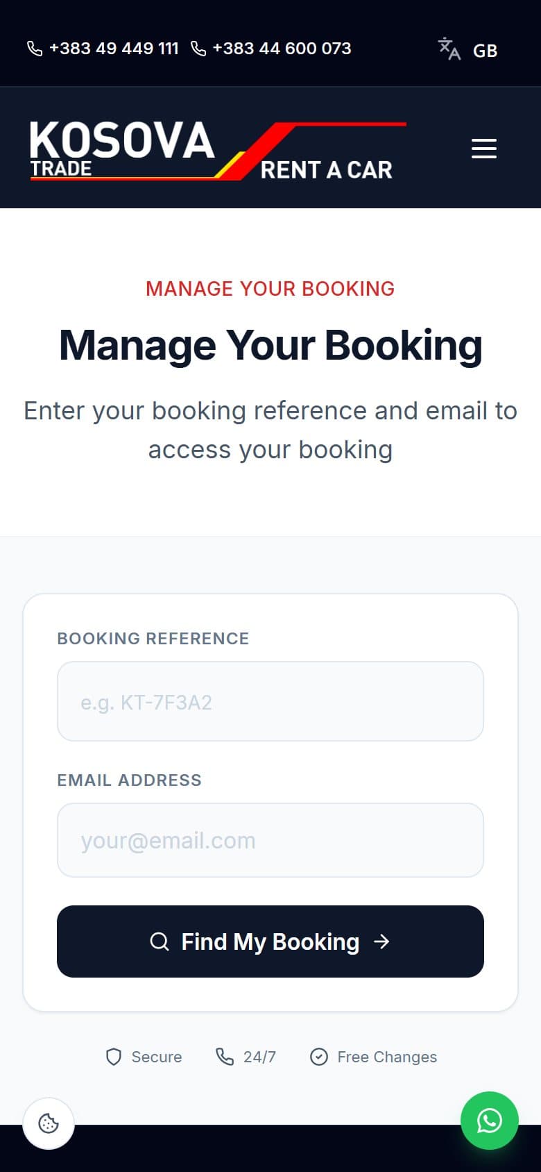 Manage your booking on a phone, a reference and an email, no account